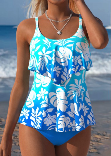 women clothes image of Sky Blue Mid Waisted Layered Tankini Set