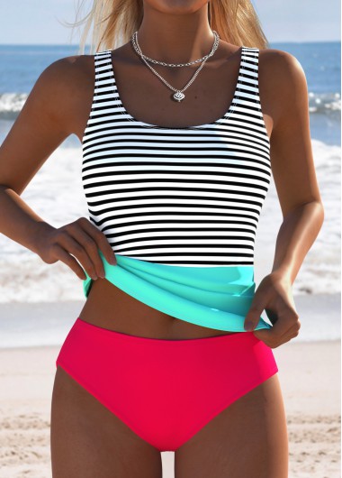 women clothes image of Coral Mid Waisted Two-piece Striped Tankini Set