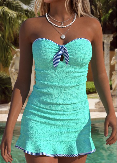 women clothes image of Mint Green Mid Waisted Two-piece Striped Tankini Set