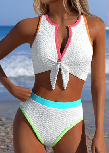 women clothes image of White Mid Waisted Bowknot Bikini Set