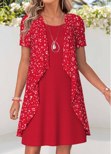 women clothes image of Red Polka Dot Two-piece Short Sleeve Round Neck Dress