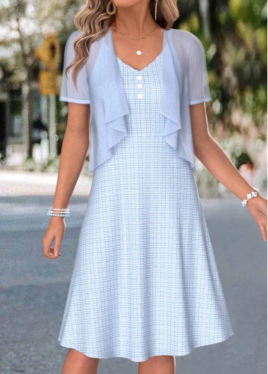 women clothes image of Light Blue Two-piece Short Sleeve Dress and Cardigan