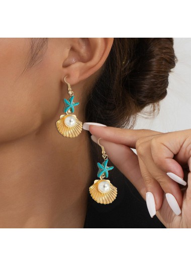 women clothes image of Golden Shell Round Pearl Alloy Earrings
