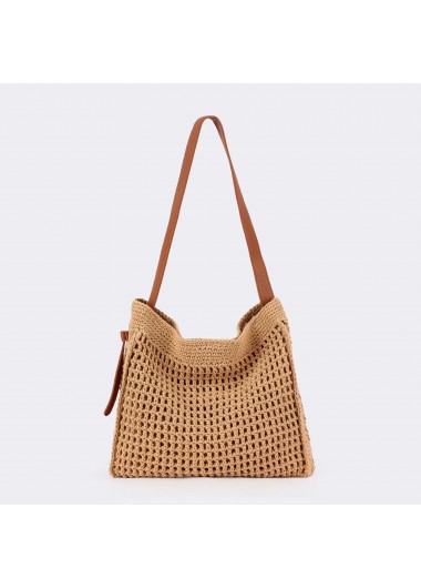 women clothes image of Dark Camel Magnetic Straw Shoulder Bag