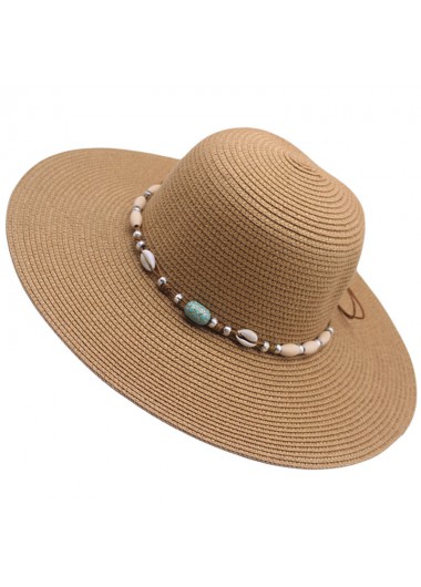 women clothes image of Dark Camel Shell Straw Visor Hat