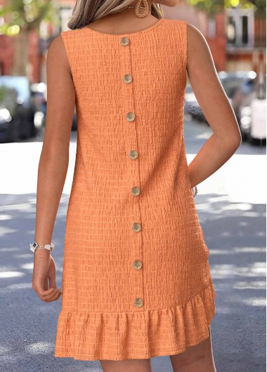 women clothes image of Orange Short Tuck Stitch Sleeveless Round Neck Dress