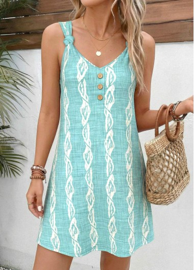 women clothes image of Mint Green Marine Life Print Short Twist Strappy Dress