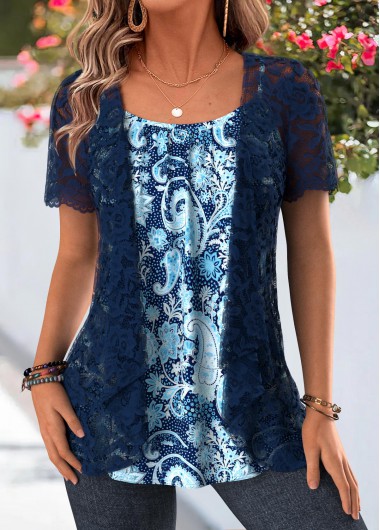 women clothes image of Blue Paisley Print Two-piece Cardigan and Tank Top