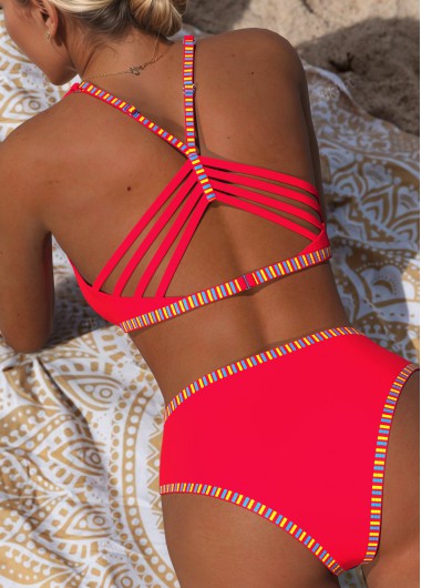 women clothes image of Coral Mid Waisted Two-piece Striped Bikini Set