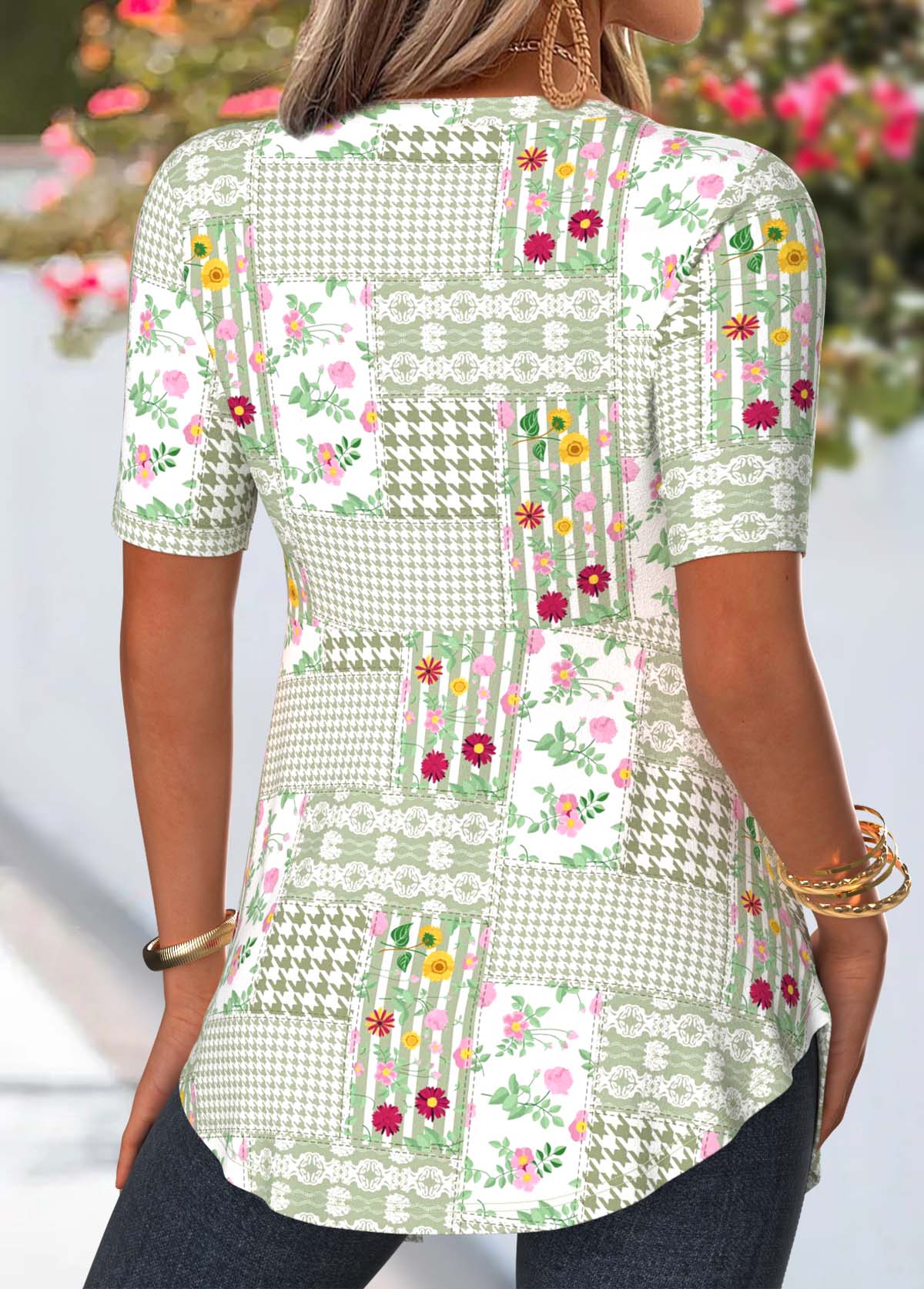 Sage Green Floral Print Fake Two Piece Twinset | picture 