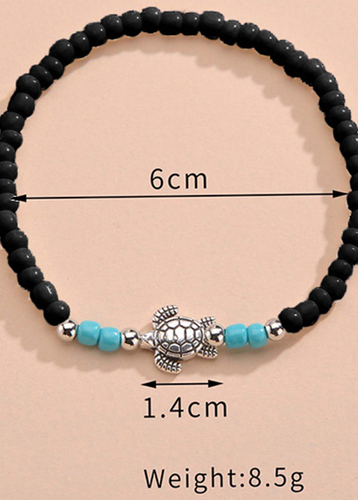 Black Turtle Design Beaded Polyresin Anklet | picture 