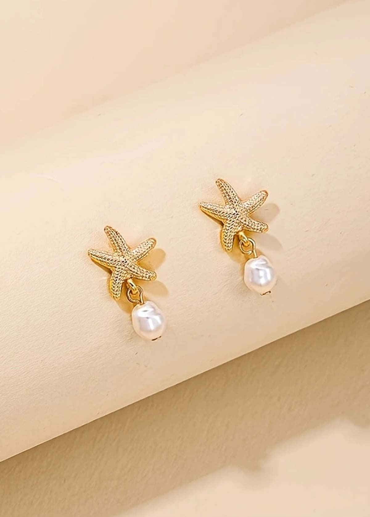 Golden Starfish Alloy Pearl Design Earrings | picture 