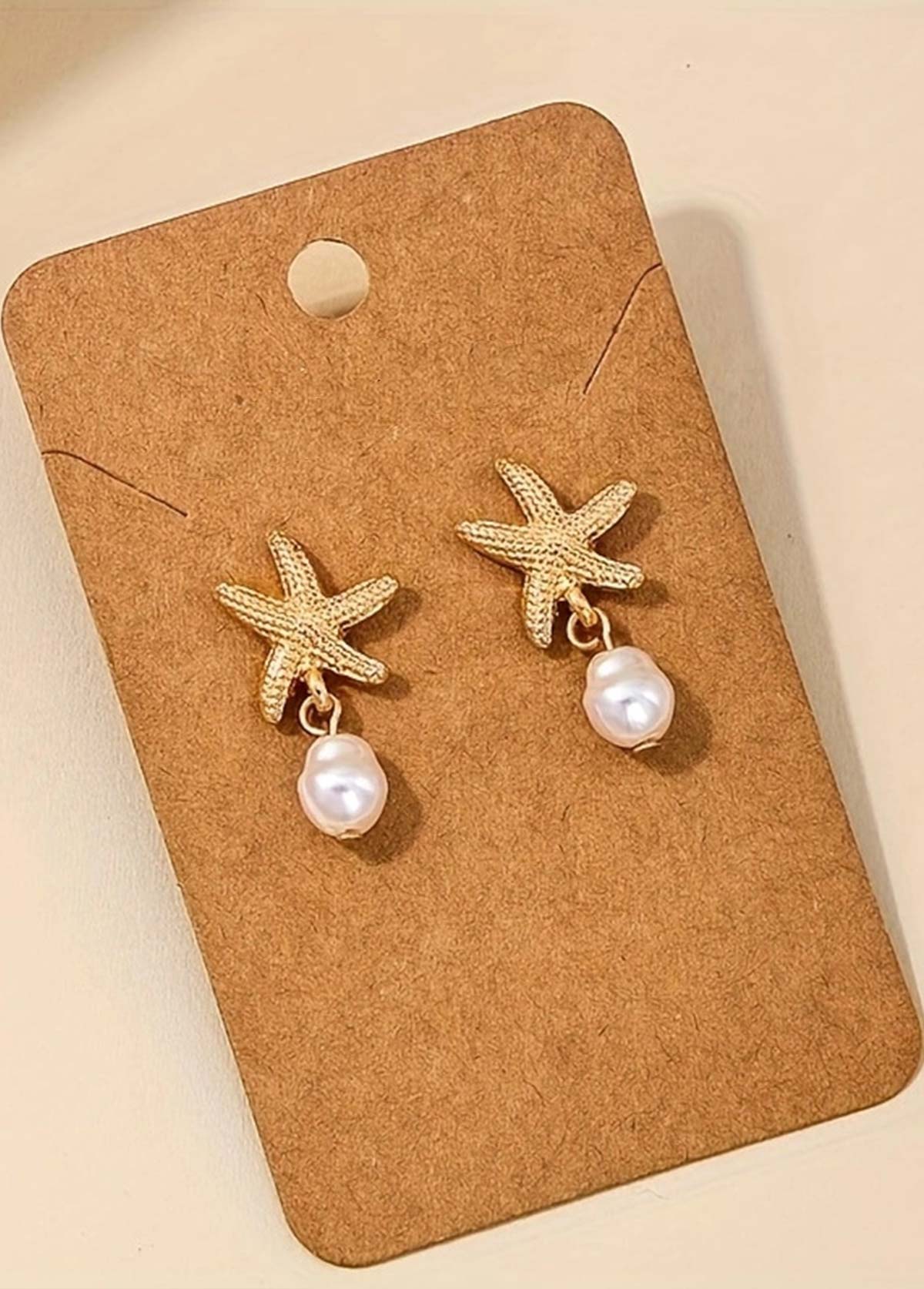 Golden Starfish Alloy Pearl Design Earrings | picture 