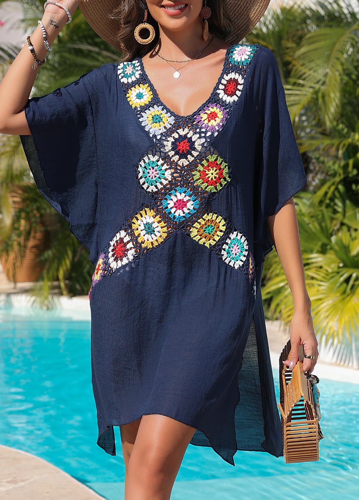 Weave/braid V Neck Navy Cover Up | picture 