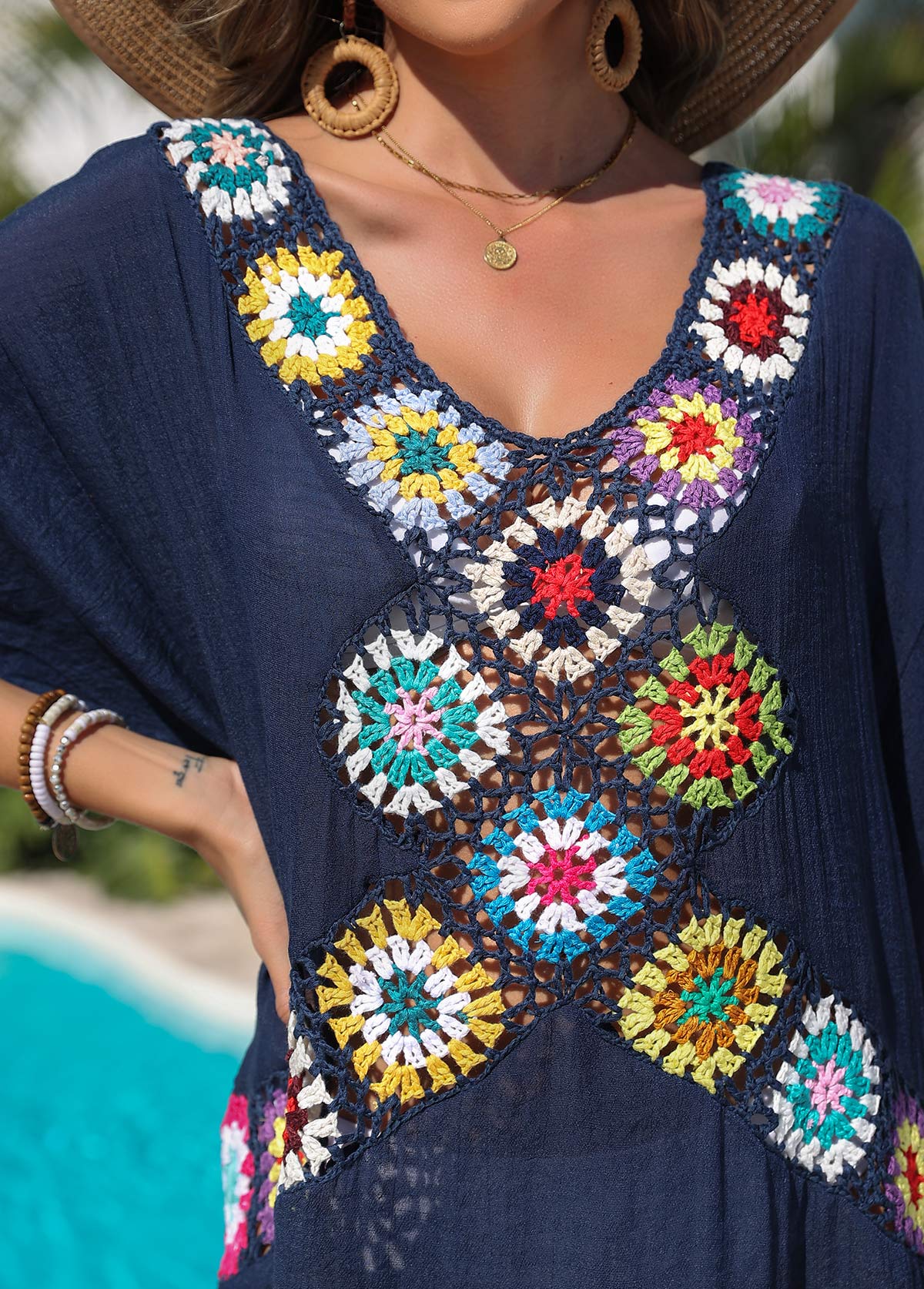 Weave/braid V Neck Navy Cover Up | picture 