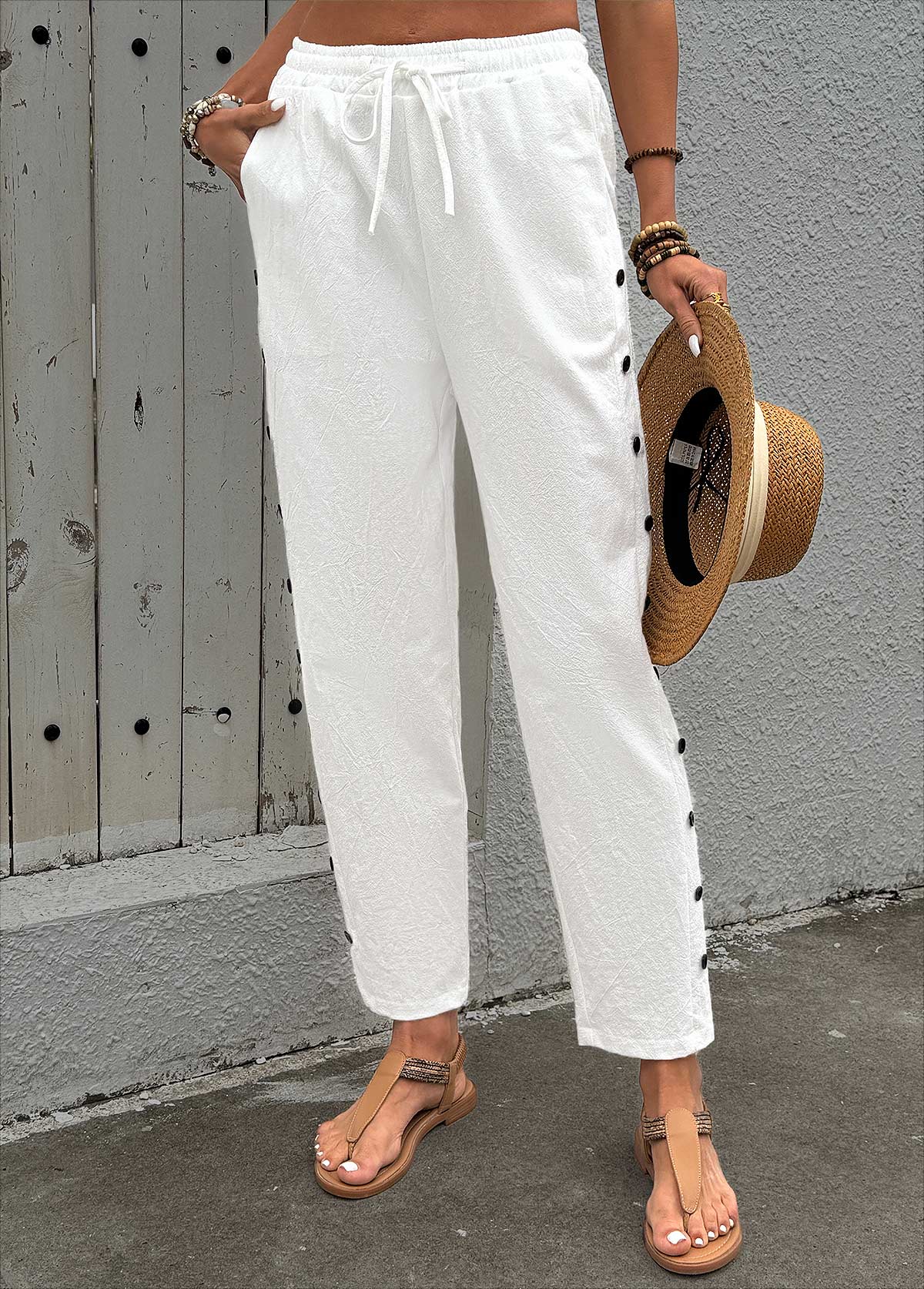White Soft Straight Leg Elastic Waist High Waisted Pants | picture 