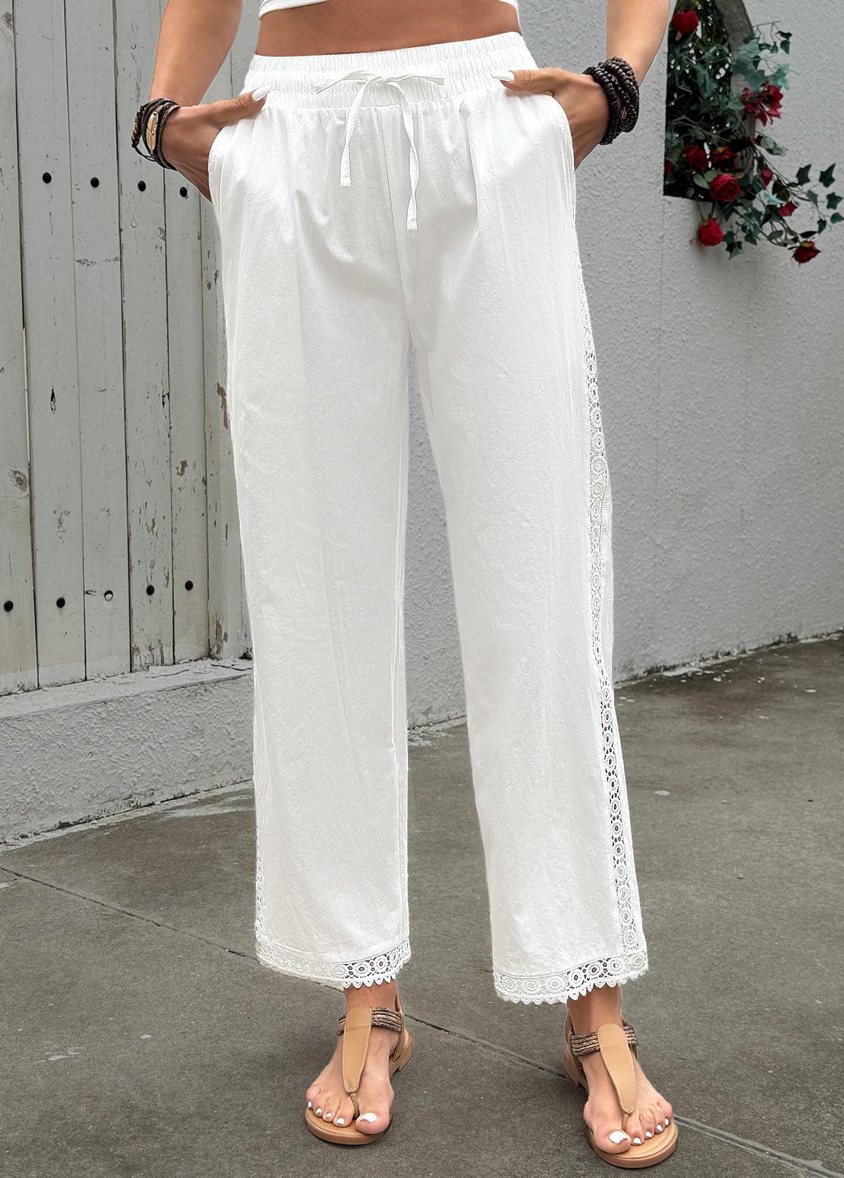 White Elastic Waist High Waisted Pants | picture 