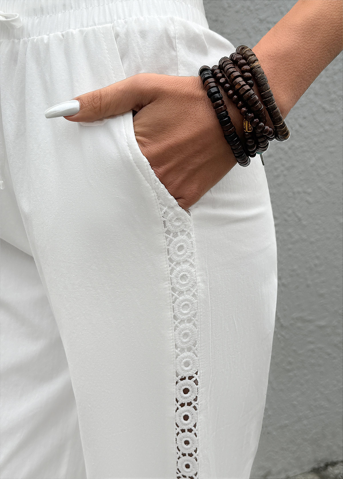 White Elastic Waist High Waisted Pants | picture 