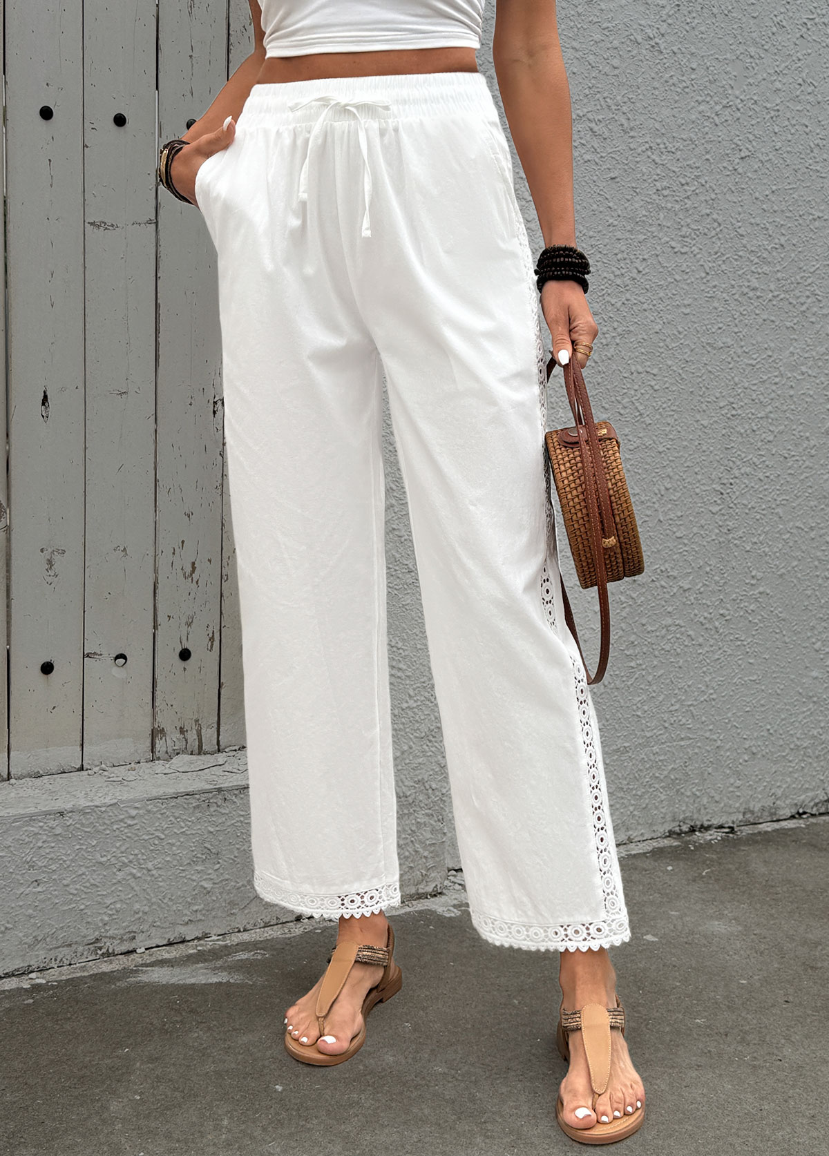 White Elastic Waist High Waisted Pants | picture 