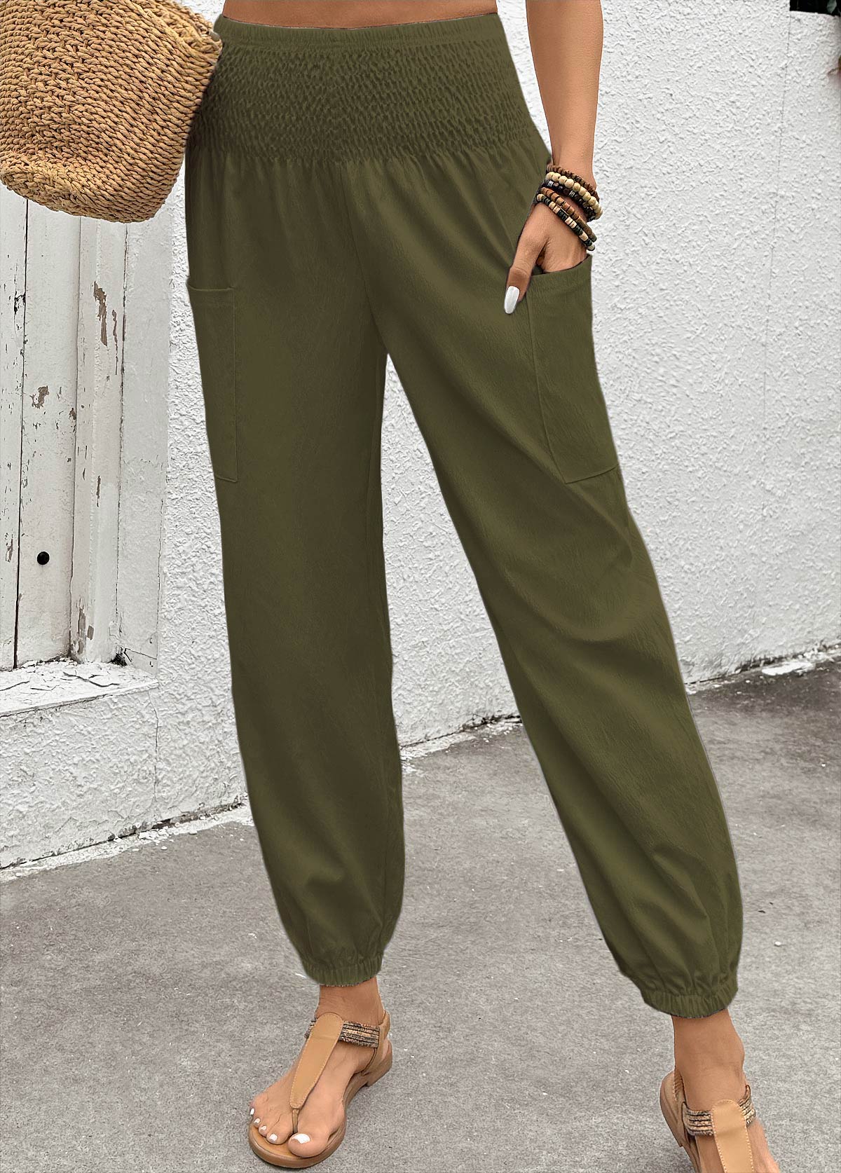 Olive Green Soft Jogger Elastic Waist High Waisted Pants | picture 