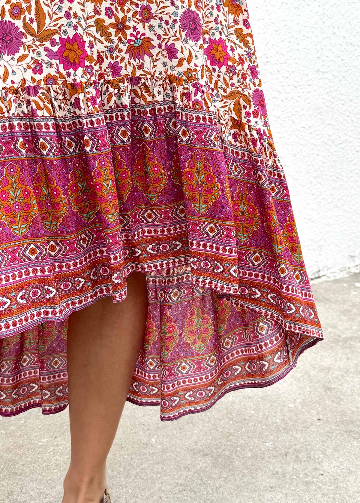 Hot Pink Floral Print A Line Elastic Waist Skirt | picture 