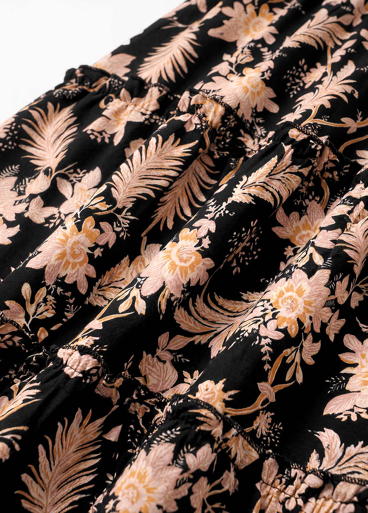 Black Floral Print A Line Elastic Waist Maxi Skirt | picture 