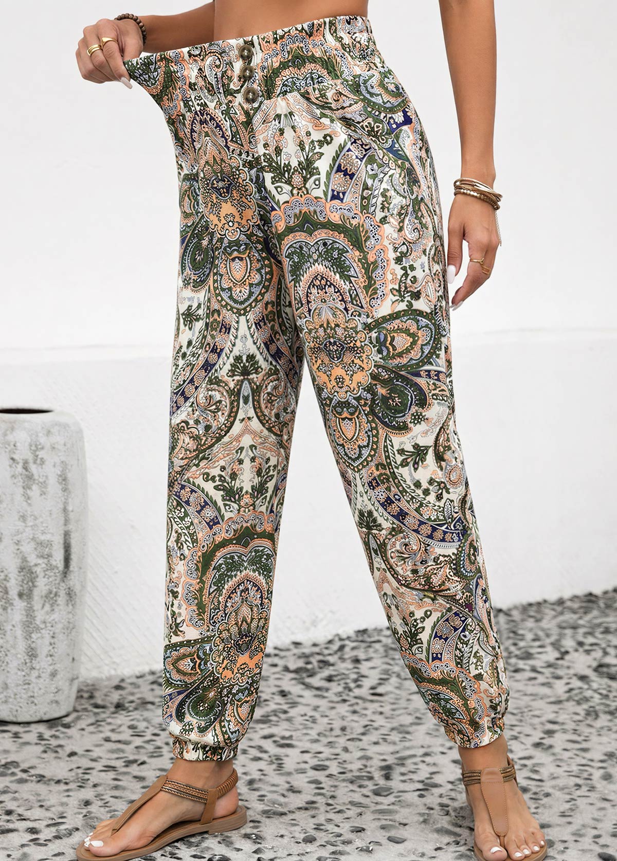 Dusty Pink Soft Tribal Print Jogger Elastic Waist Pants | picture 