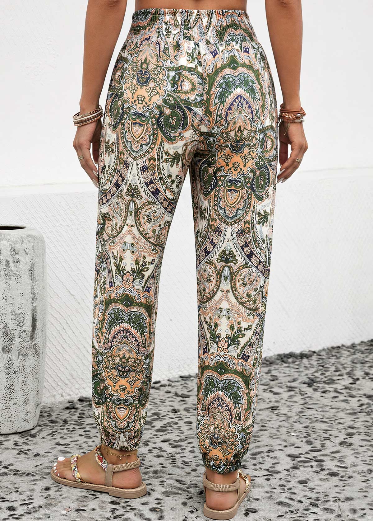 Dusty Pink Soft Tribal Print Jogger Elastic Waist Pants | picture 