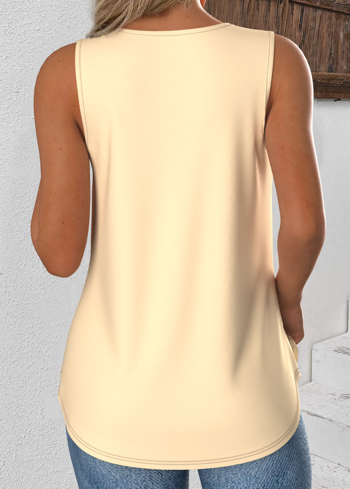 Beige Sleeveless V Neck Tank Top | picture 