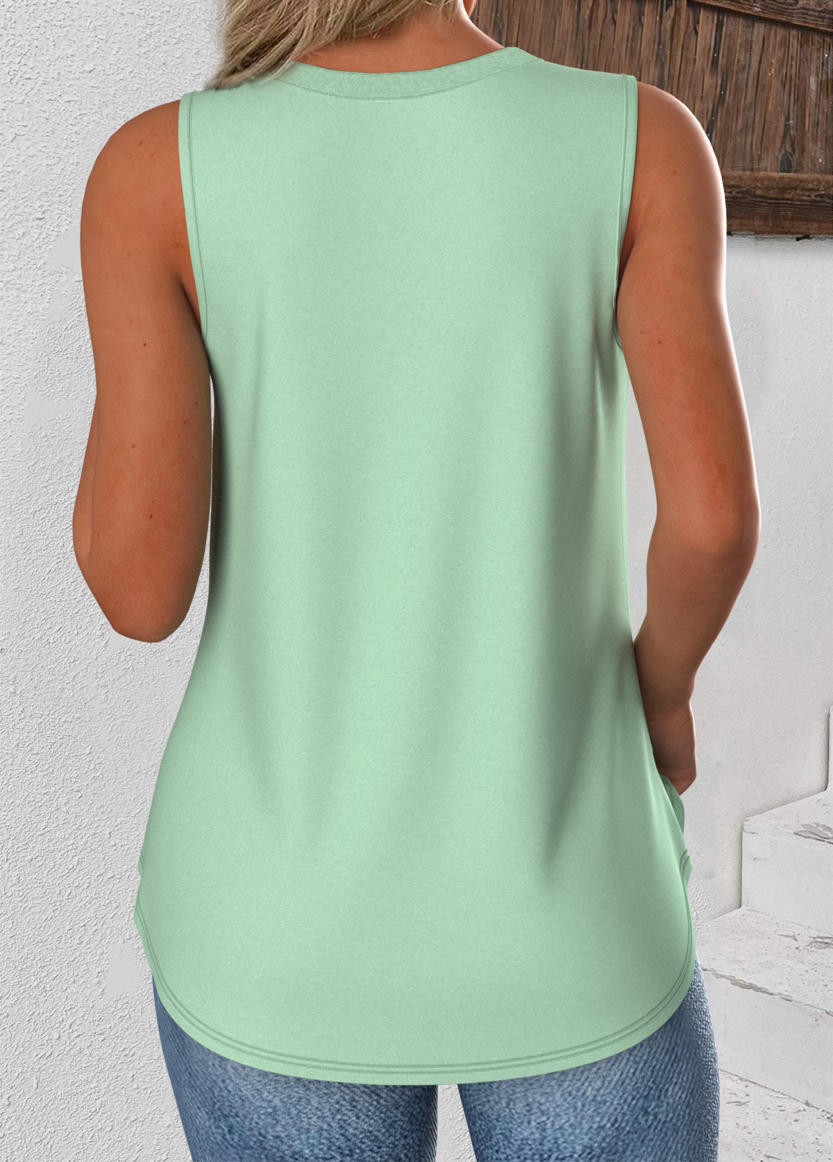 Light Green Sleeveless V Neck Tank Top | picture 