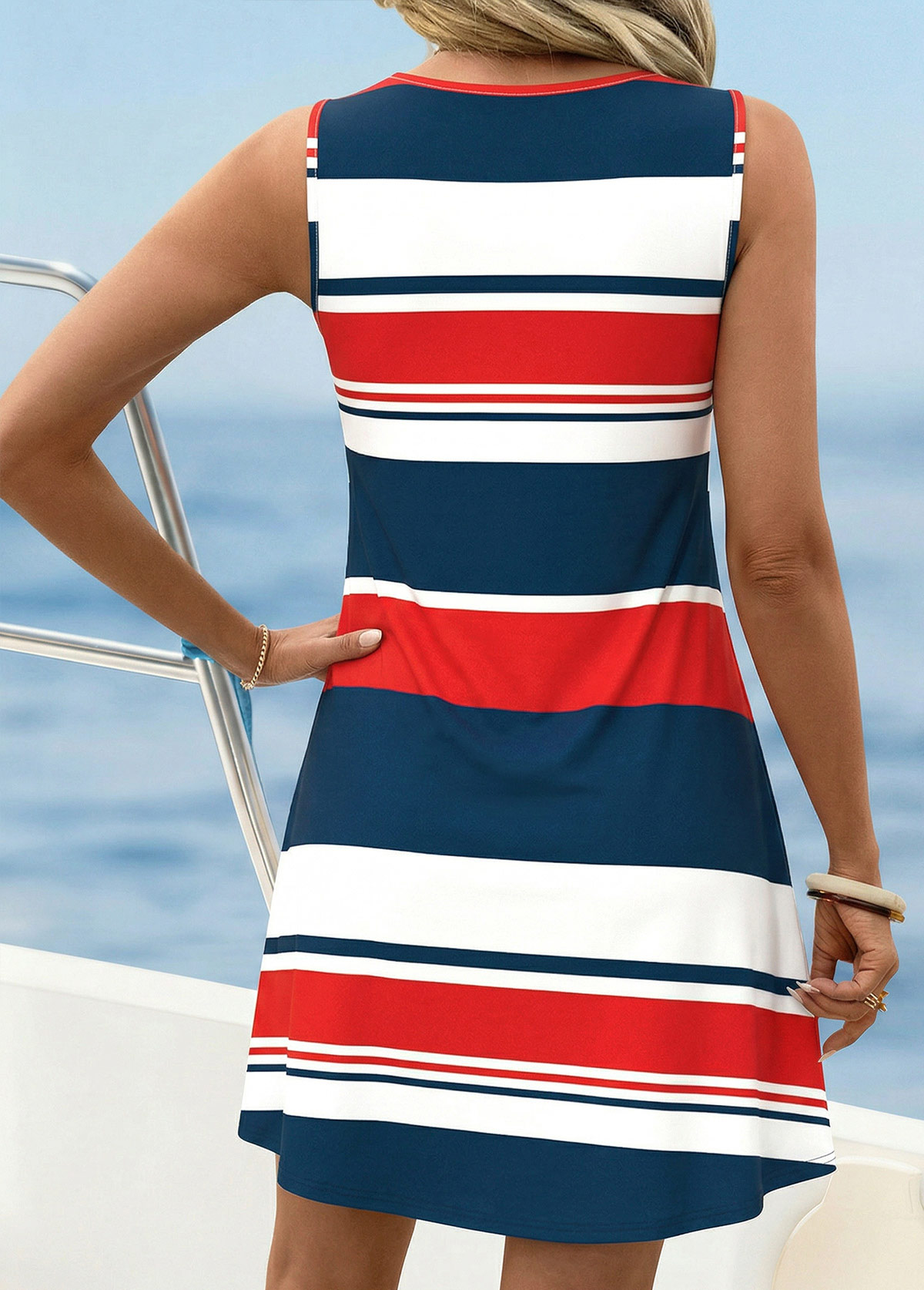 Multi Color Striped Short Tummy Coverage Sleeveless Dress | picture 