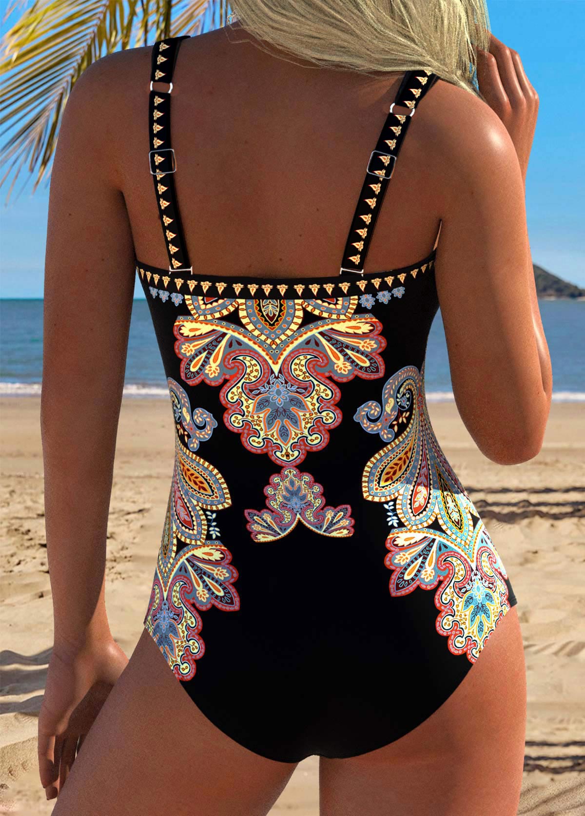 Multi Color Tummy Control Tribal Print One Piece Swimwear | picture 