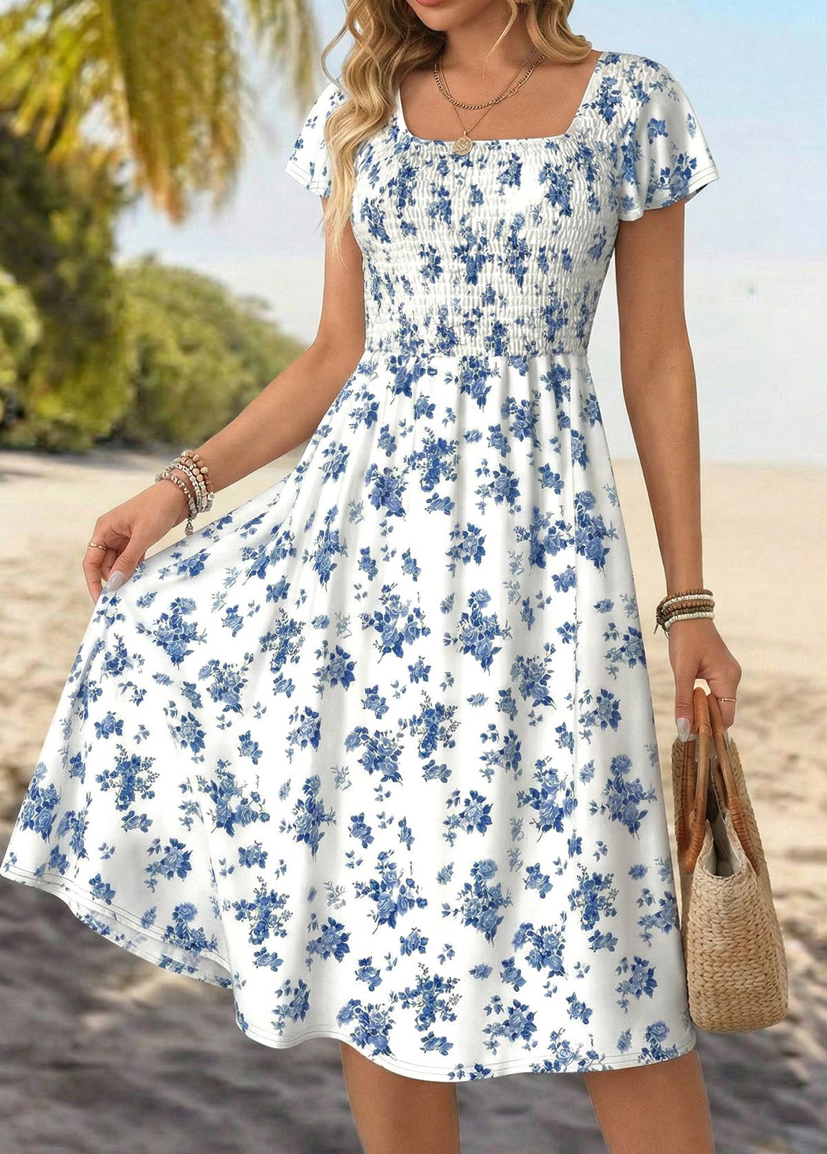 Navy Ditsy Floral Print Wrap Short Sleeve Dress | picture 