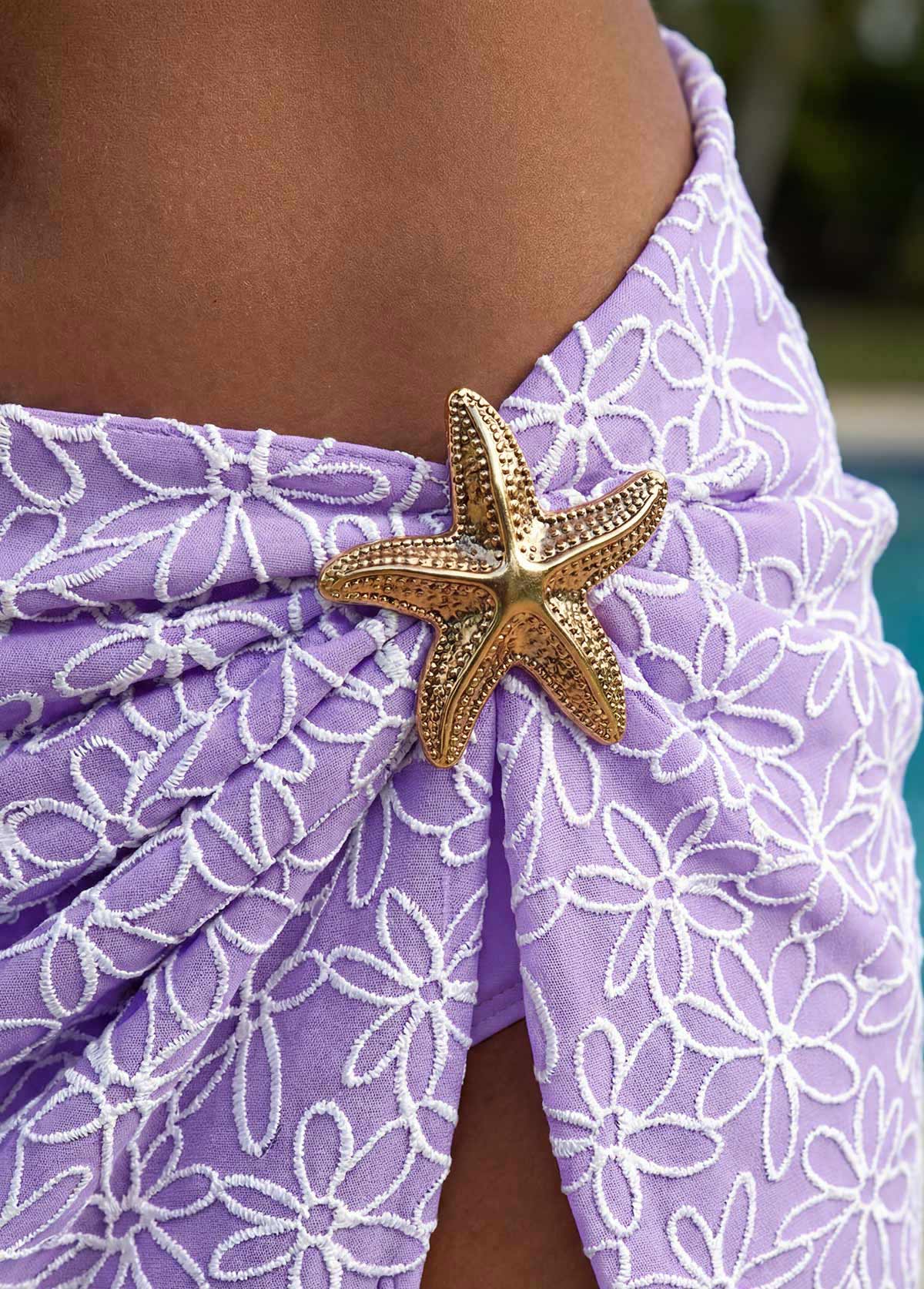 Purple Mid Waisted Three-piece Floral Print Bikini Set | picture 