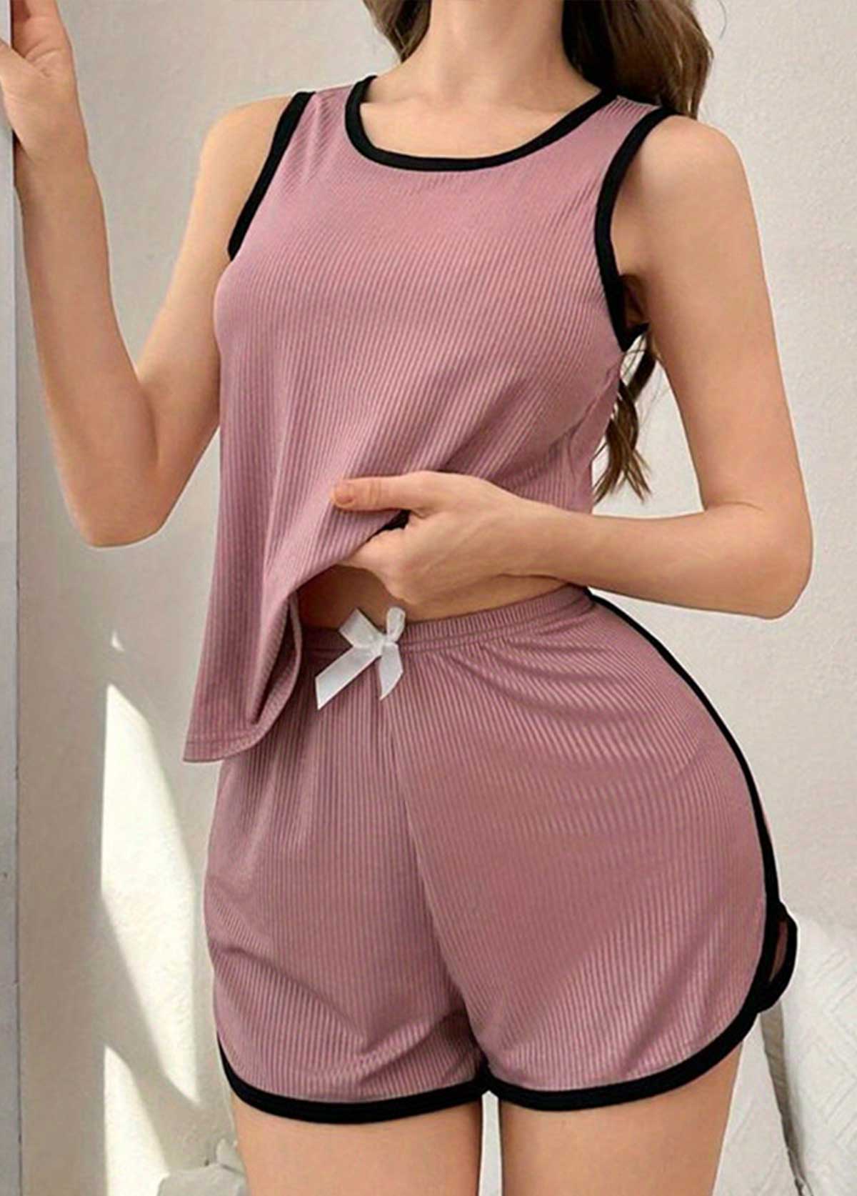 Dark Reddish Purple Sleeveless Lounge Top and Shorts | picture 