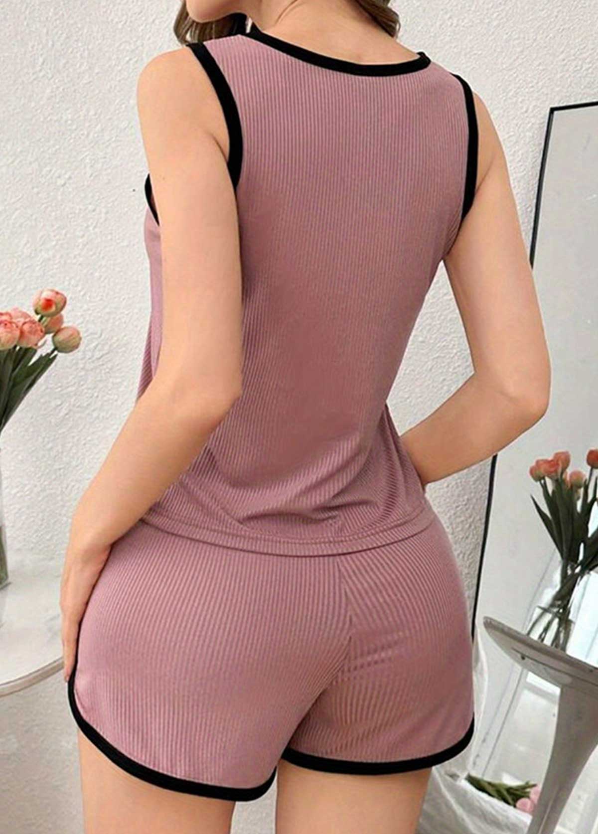 Dark Reddish Purple Sleeveless Lounge Top and Shorts | picture 