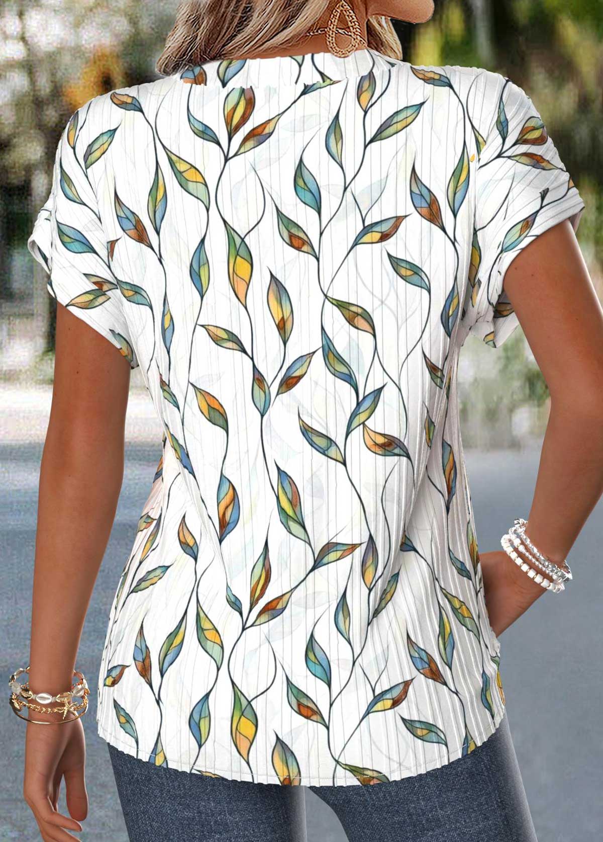 Raw White Floral Print Patchwork Short Sleeve T Shirt | picture 