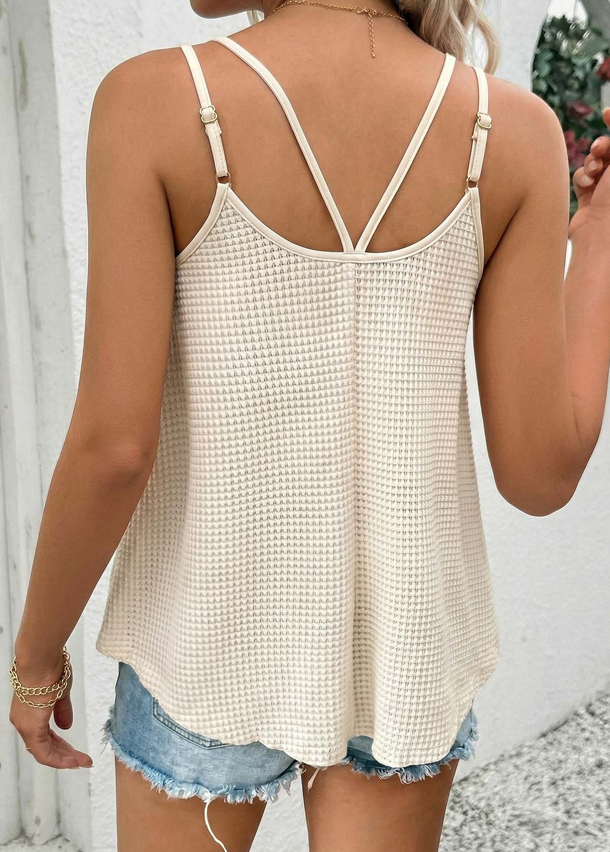 Beige Tummy Coverage Strappy Scoop Neck Camisole Top | picture 