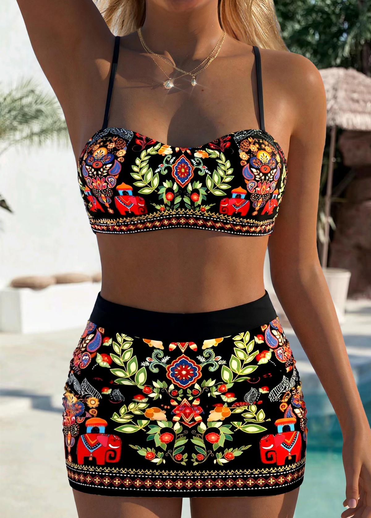 Black High Waisted Tribal Print Bikini Set | picture 