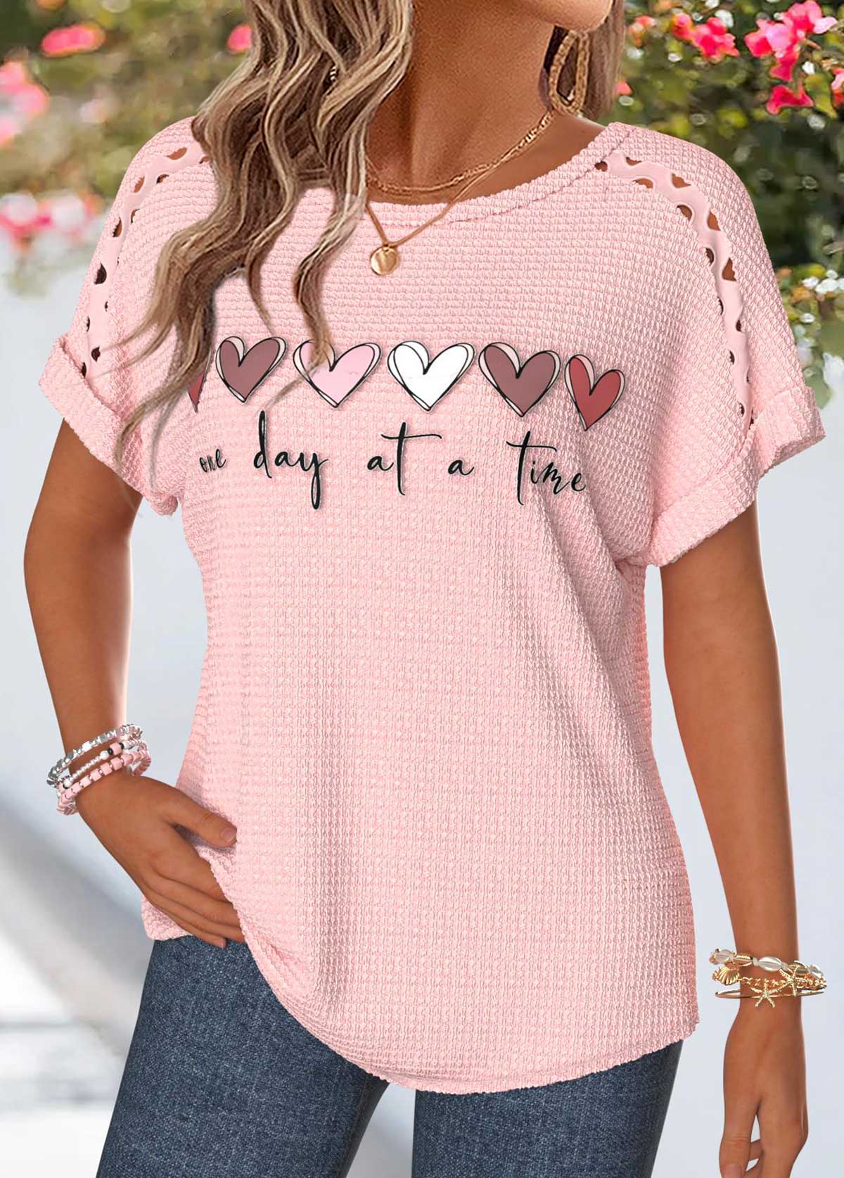 Light Pink Geometric Print Patchwork Short Sleeve T Shirt | picture 