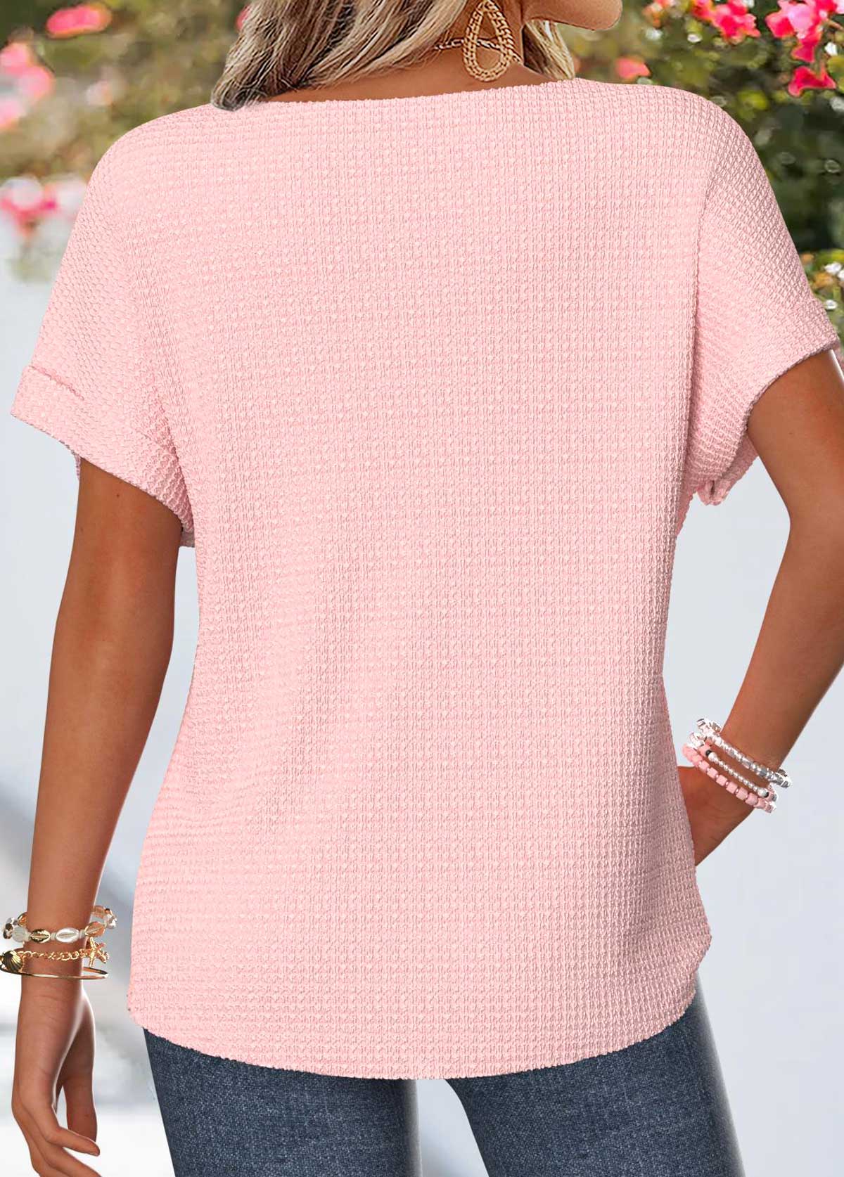 Light Pink Geometric Print Patchwork Short Sleeve T Shirt | picture 
