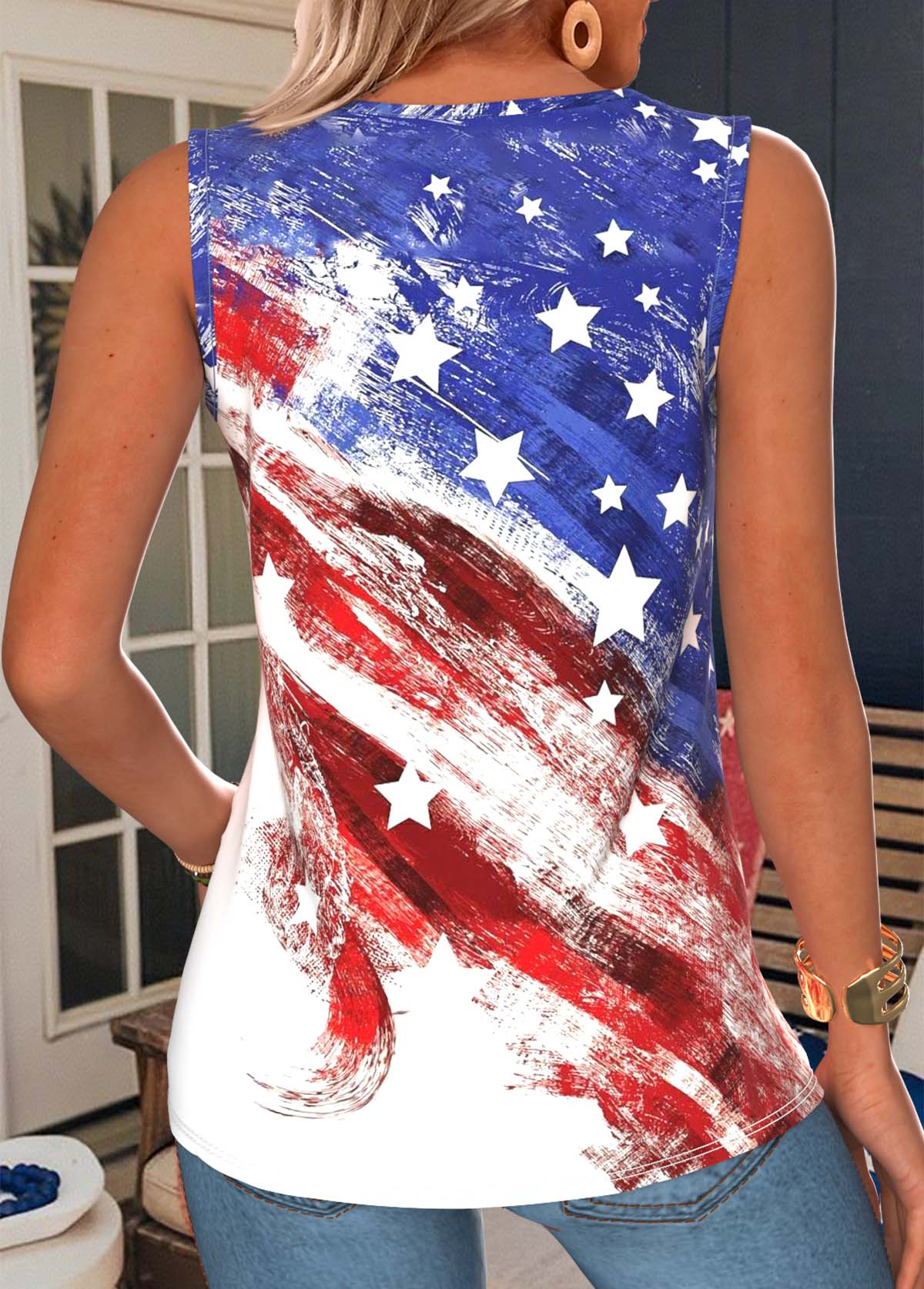 American Flag Multi Color Circular Ring Sleeveless Tank Top | picture 
