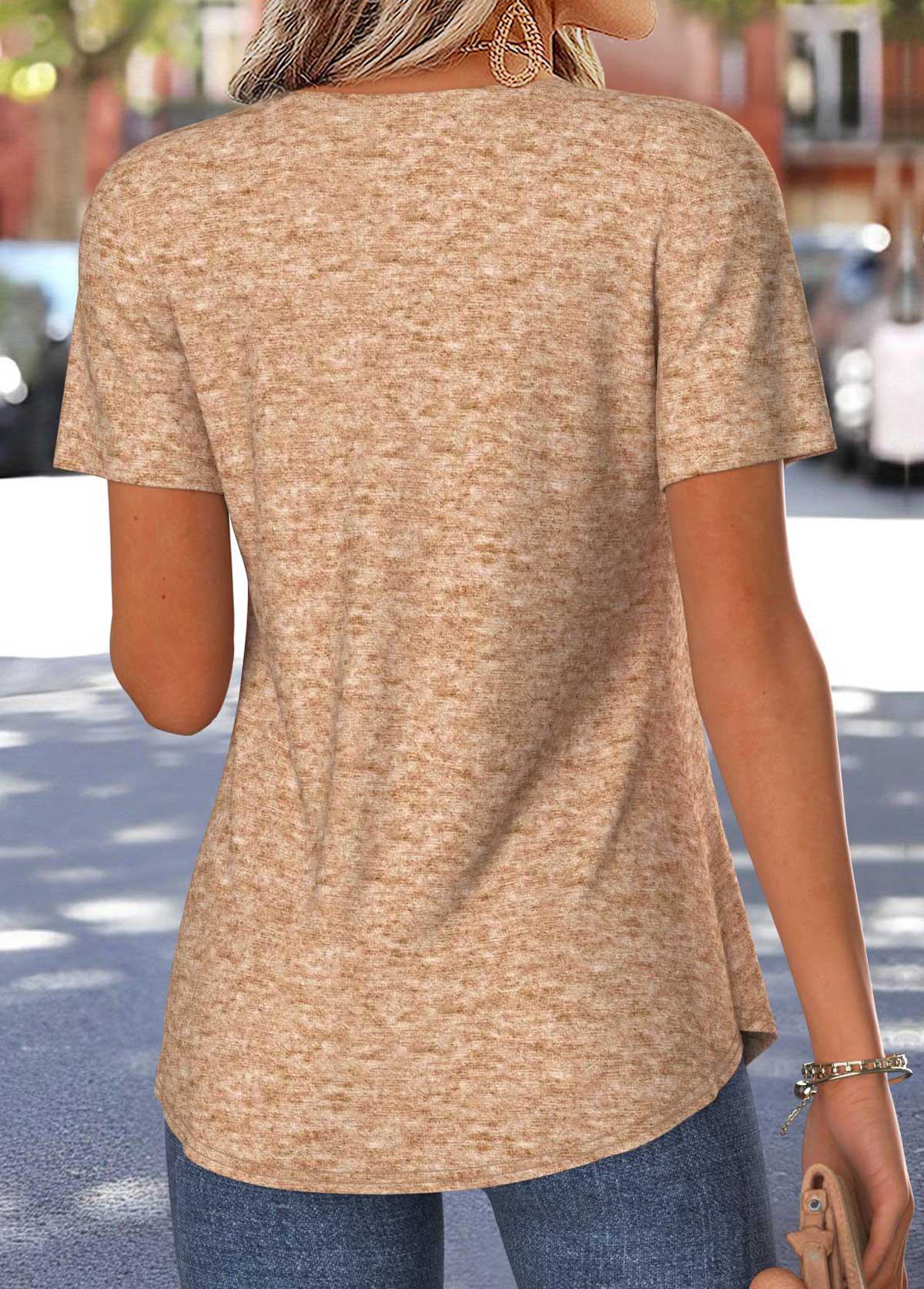 American Flag Light Camel Curved Hem T Shirt | picture 