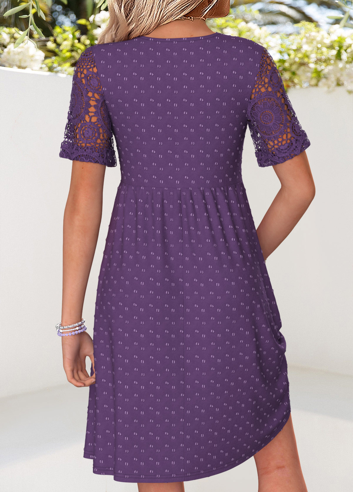 Purple Short Patchwork V Neck Dress | picture 