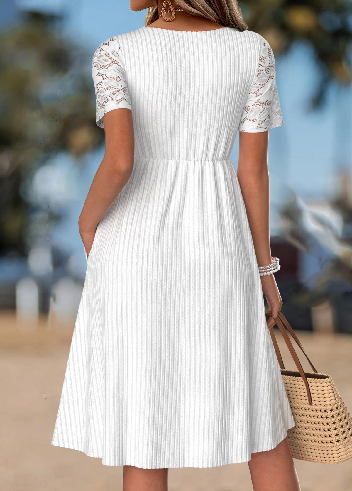 White Twist Short Sleeve V Neck Dress | picture 