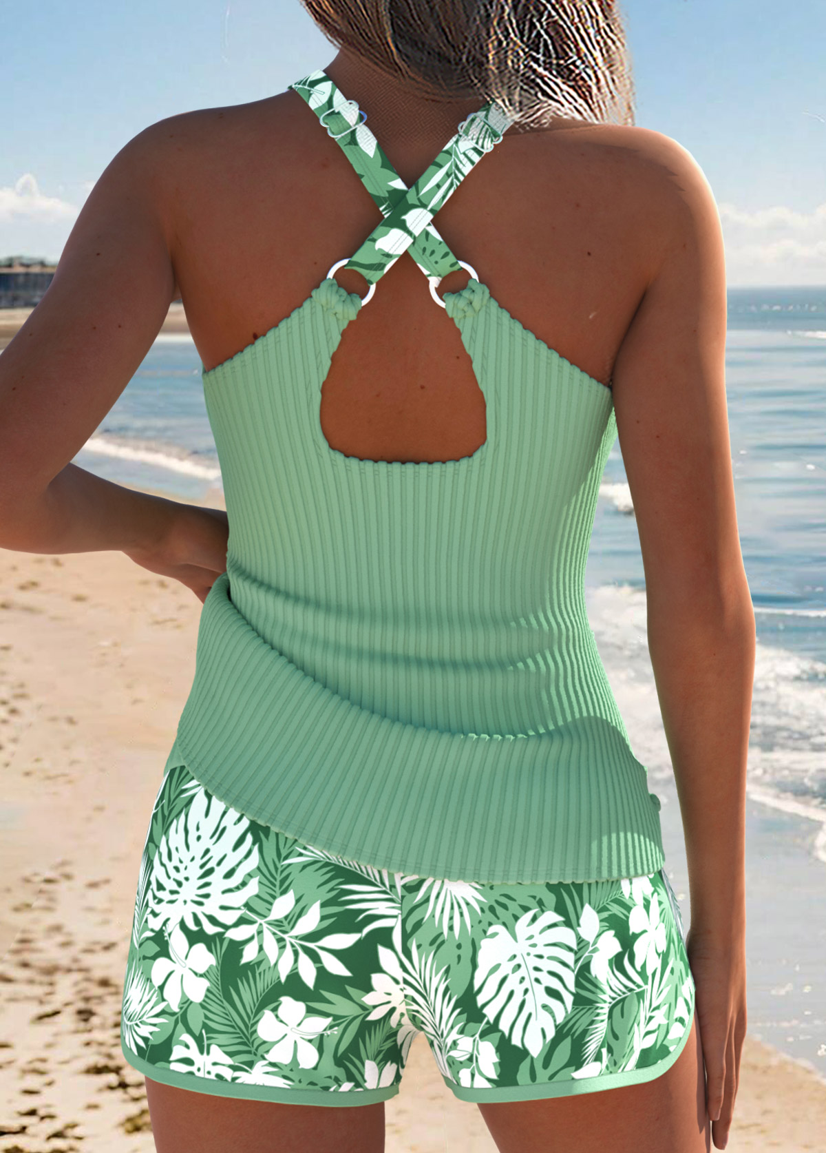 Tummy Coverage Mid Waisted Floral Print Tankini Set | picture 