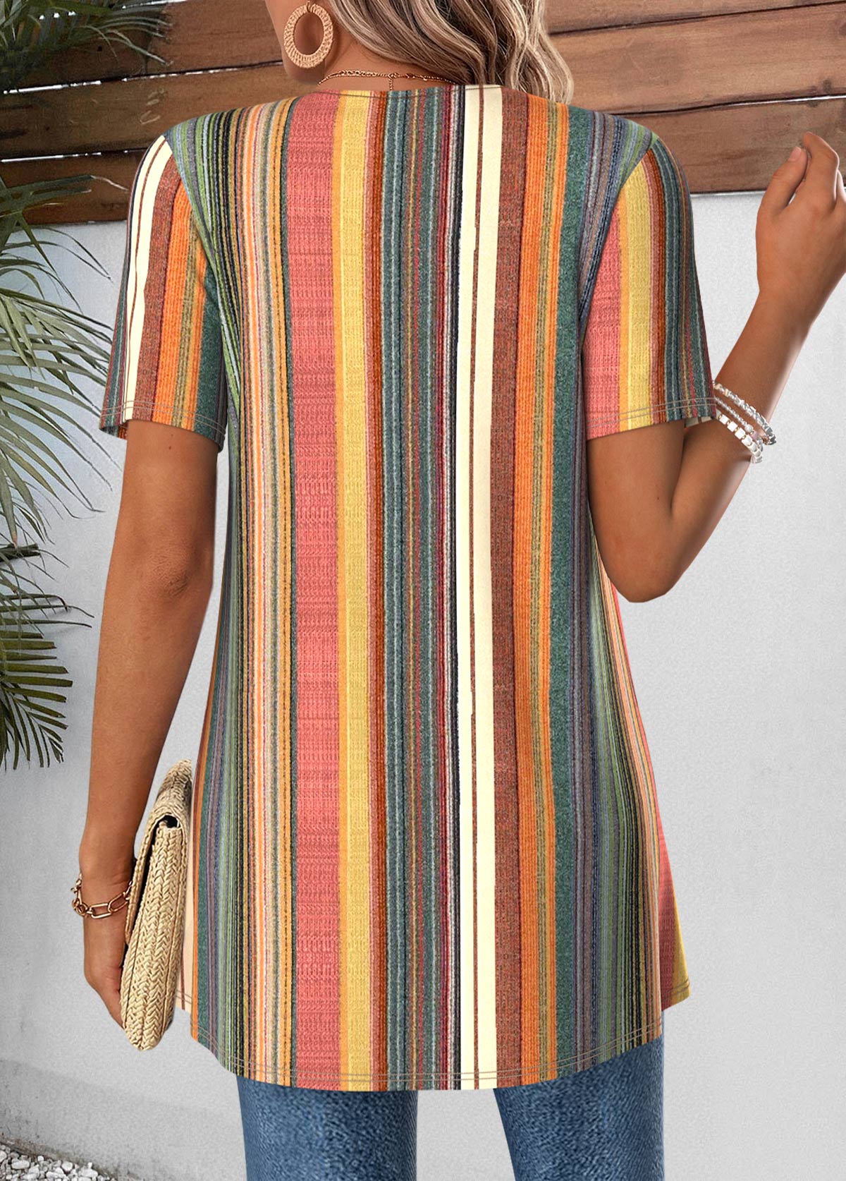 Multi Color Geometric Print Fake Two Piece Twinset | picture 