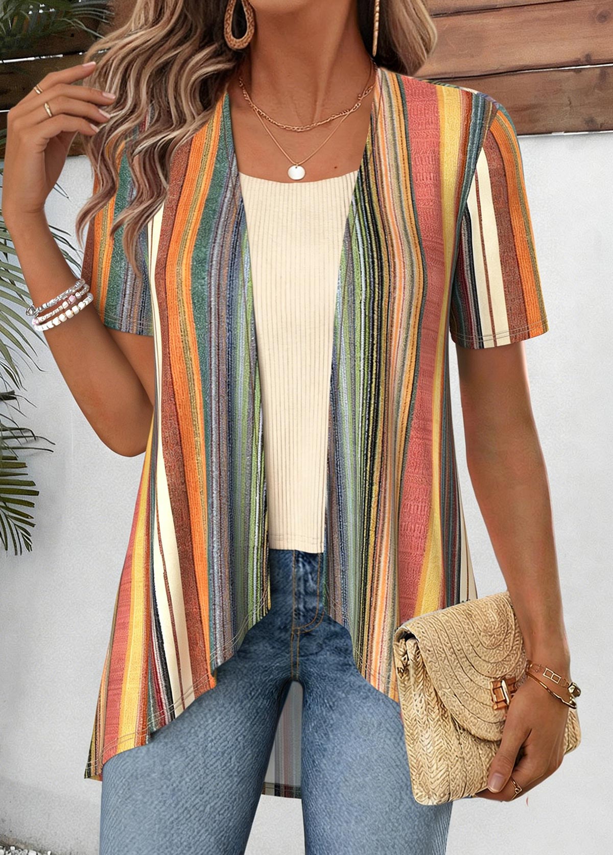 Multi Color Geometric Print Fake Two Piece Twinset | picture 