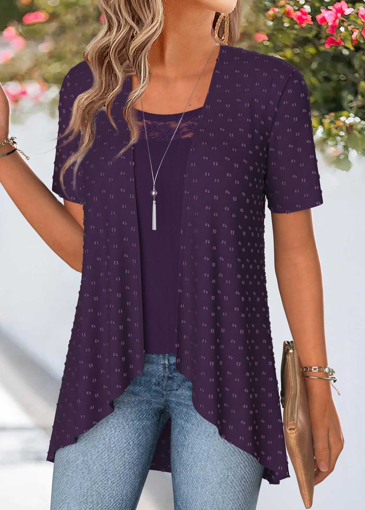 Purple Short Sleeve Fake Two Piece Twinset | picture 