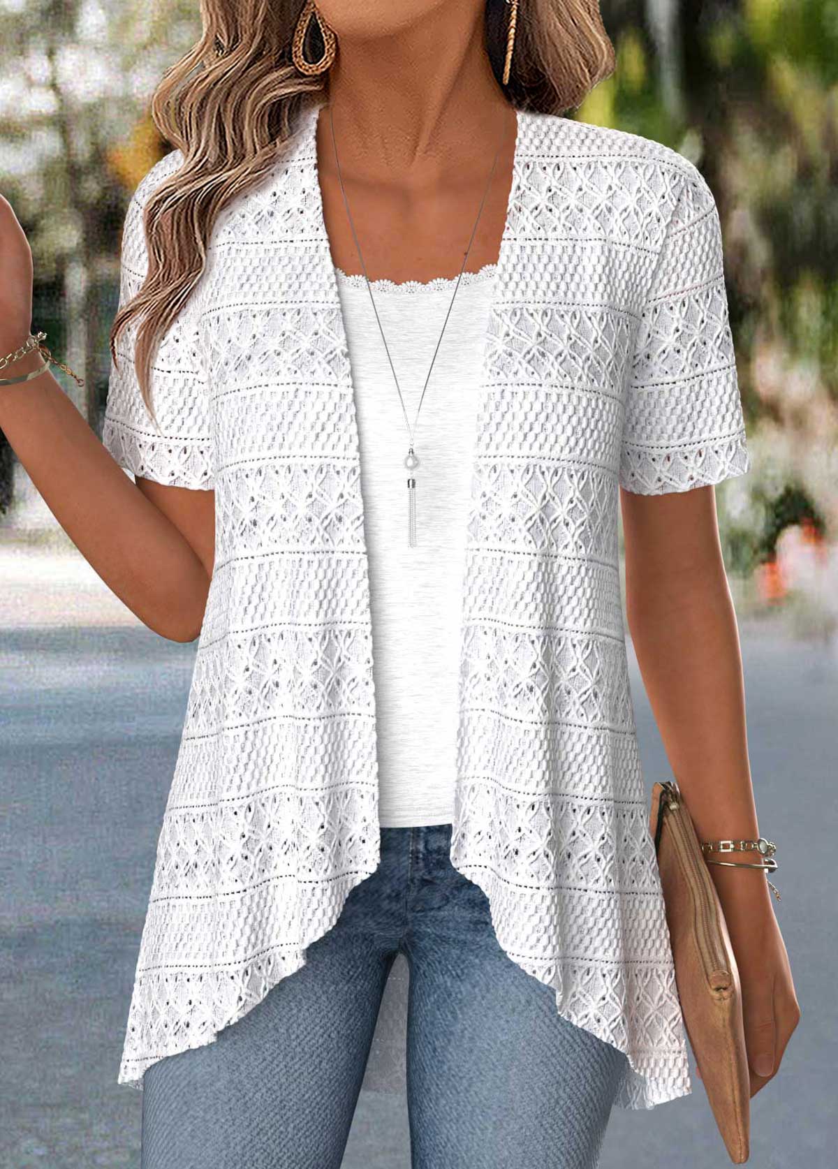 Raw White Short Sleeve Fake Two Piece Twinset | picture 